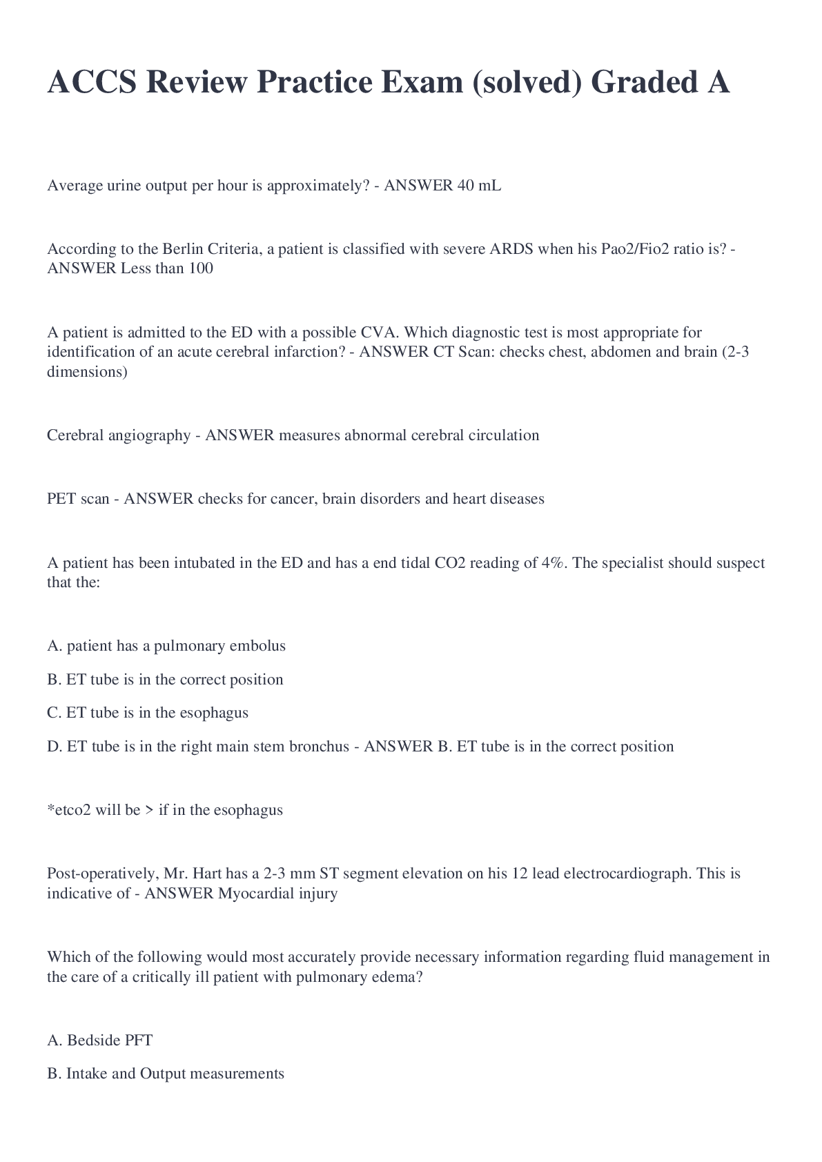Preview image for ACCS Review Practice Exam (solved) Graded A